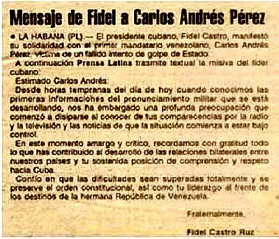 Mensaje de Fidel Castro a CAP